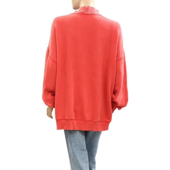 Free People Diana Sweatshirt Top Graphic Printed Oversized Slouchy Red L 284044 - Picture 9 of 10
